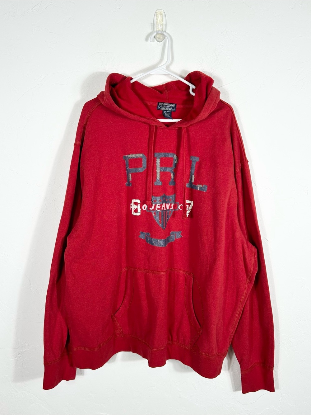 👁️ Vintage Polo Jeans Co Ralph Lauren Hoodie XXL Red Graphic Pullover Y2K
